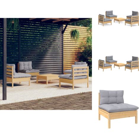 Gartenmöbel-Sets - Living 5-tlg. Garten-Lounge-Set mit Grauen Kissen Kiefernholz (1/5)