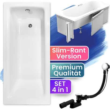 Badewanne Rechteck 160x75 mit Styroporverkleidung, Ablaufgarnitur & Füßen GRATIS - Komplettset 4in1 Original Acryl Wanne Siphon - BADLAND TALIA SLIM (1/5)