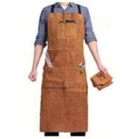 Tablier de Soudeur avec 6 Poches, Tablier de Travail en Cuir Anti-Chaleur Ignifuge, Tablier de Menuisier pour Homme Réglable de M à XXXL, Parfait pour Forgeron, Mecanicien, Atelier , (1/4)