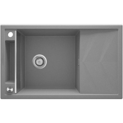 Lavello cucina in granito con 1 vasca e gocciolatoio 82x50 cm grigio metallizzato - Vora