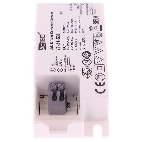 Driver LED CC, 500 mA max 21 W, alimentation LED courant constant, entrée 220-240 V, sortie 30 V-42 VDC, connexion à fils (1/4)