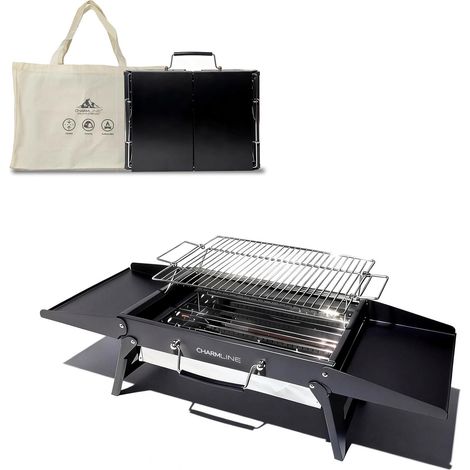 39 x 27 cm Portable Barbecue Charcoal Grill Compact for 2 to 4 Persons, BBQ Grill for Camping, Picnics, Gardens and Beach Parties, Black (1/5)