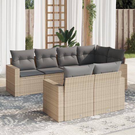 Salon de jardin avec coussins 7 pcs beige résine tressée vidaXL (1/4)
