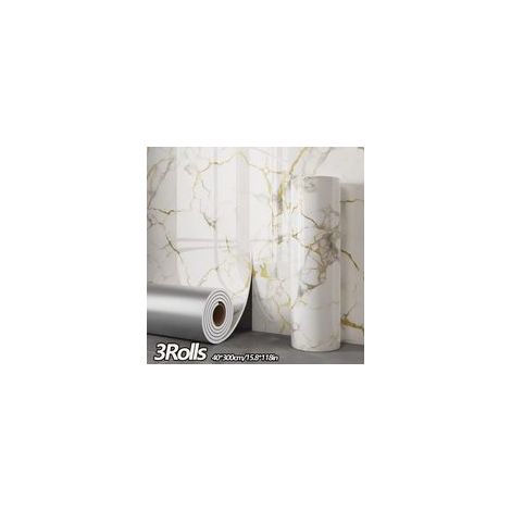 Sticker mural 3D effet marbre, 40 cm x 3 m, décoration d'intérieur, blanc doré (1/5)