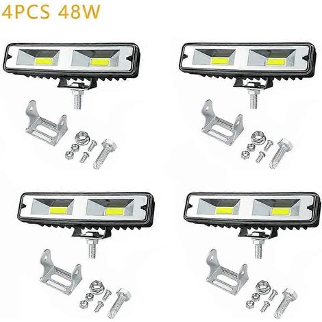 Barre lumineuse LED de travail 4/2/1 pièces 12V-24V pour voiture, projecteurs de travail, feux antibrouillard pour 4x4, camion tout-terrain, tracteur, bateau, 48W (1/5)
