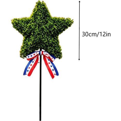 New Five-Pointed Star Artificial Green Plant, Independence Day Bow Decoration, Outdoor Courtyard Garden Ground Insert, Five-Pointed Star Artificial Green Plant + Metal Rod