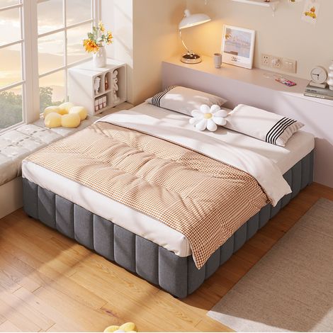 Cama dormitorio con almacenamiento hidráulico gris OKMYHOME (1/5)