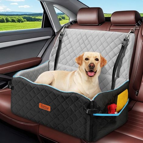 Siège Auto pour Chien, Lit Auto pour Grands Chiens ≤27kg ou 2 Petits Chiens, Siège Confortable avec Coussin Ultra-Douce, Housse Amovible et Lavable, Lit de Voiture pour Banquette, Noir (1/5)