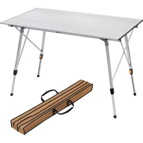 Table de camping pliante en aluminium avec sac de transport 120x68,5 cm, hauteur réglable, table de jardin de voyage pour 4 à 6 personnes-Argent (1/5)