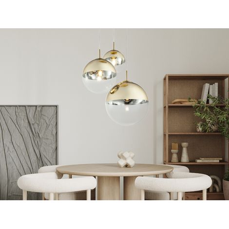 LED Hängelampe 3-flammig mit Glaskugeln in Gold & Klarglas (1/5)