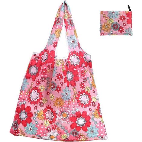 Sac fourre-tout pliable grande taille à motif floral rose, sac shopping réutilisable léger et compact, accessoire de voyage pratique pour femme, 1 pièce (1/5)