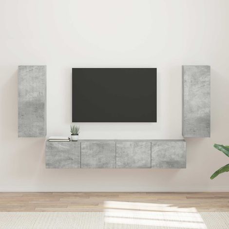 TV-Wandregal-Set Wandmontiert 4 pcs Beton Grau Holzwerkstoff