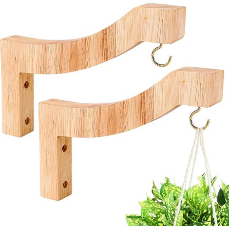 2 crochets muraux en bois en forme de 7 pour plantes – idéaux pour les mangeoires à oiseaux, les jardinières et les carillons à vent, à l'intérieur comme à l'extérieur, 15 x 7 x 2 cm (1/5)