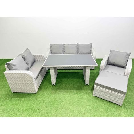 Fimous Rattan Outdoor Table Reclining Chair Sofa Set with Big Stool Light Grey 7 Seater (1/4)