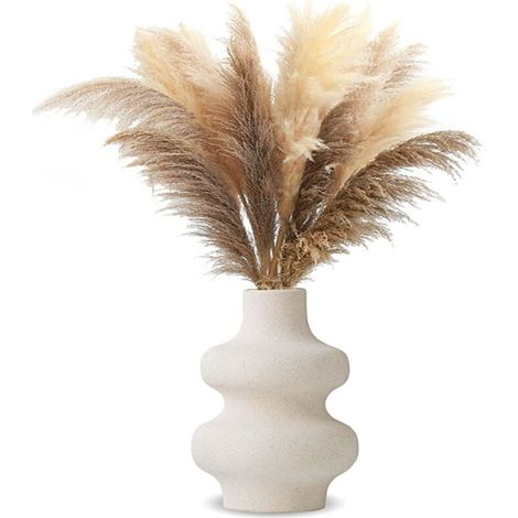 Vase Ceramique Beige, Vase Decoratif Design , Vase Fleurs Séchées, Herbe de Pampa, Bouquet Frais - Vase Aesthetic pour Bureau, Centre de Table, Vitrine & Mariages - S (1/5)