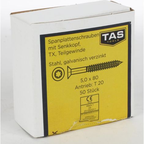 12x TAS Spanplattenschrauben 50 Stück 5x80mm TX Teilgewinde Senkkopf Holz Bauen (1/5)