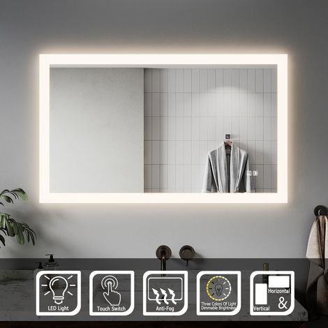 ELEGANT Modern LED Illuminated Bathroom Mirror 1000 x 600 mm Demister and Sensor IP44 Rated