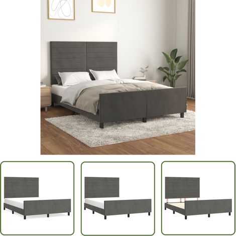 The Living Store Bettgestell ohne Matratze Dunkelgrau 140x200 cm Samt - Samtbettwäsche - Bettestel - Doppelbett - Boxspringbett - Hochbett (1/5)