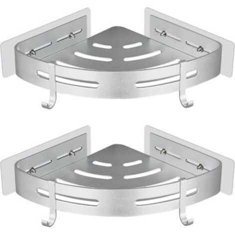 Étagère de Douche d'angle sans Perçage Adhésif Etagere de Rangement Douche Angle Organisateur Salle de Bain Argent en Aluminium Mural 2 Pièces Porte Gel Shampoing Douche (1/5)