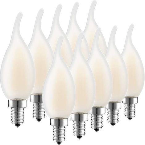 Ampoule LED E14 à filament à intensité variable, 10 ampoules à flamme, 4 watts consommés, équivalence incandescente 40 W, blanc chaud 2700 K et 400 LM, angle de faisceau 360° (1/5)