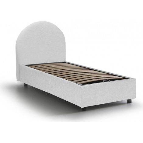 Dmora - Letto singolo Daim, Letto contenitore con rivestimento in tessuto, 100% Made in Italy, Apertura frontale, adatto per materasso Cm 80x190, Bianco