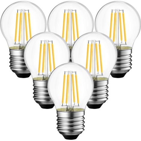 Ampoule, 4W Ampoule LED E27 Filament G45, 470 lumens Equivalente à Ampoule Halogène Vintage 40W, 2700K Blanc Chaud, Non réglable,Lot de 6