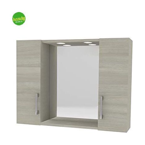 SPECCHIERA DA BAGNO PENSILE DOPPIO 'DIA' cm 77 x 16 x h.57 - rovere grigio (1/7)