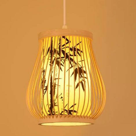 Suspension en bambou tressé de style chinois moderne, à fixer au plafond, idéale pour la maison ou un restaurant (110-240 V). (1/5)