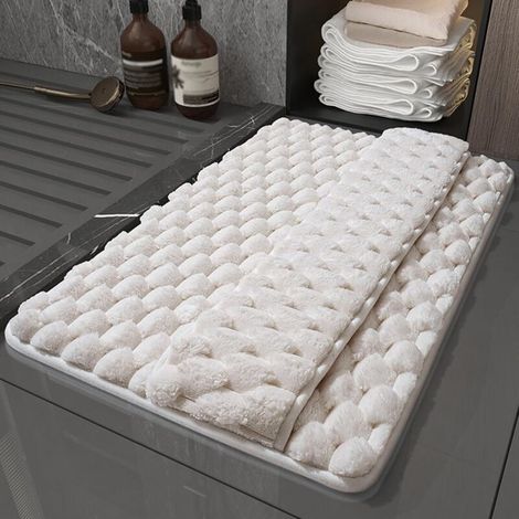 Tappetino da bagno antiscivolo in memory foam, lavabile in lavatrice, ad asciugatura rapida e assorbente, 50 x 80 cm, bianco tenue per maggiore comfort e sicurezza (1/5)