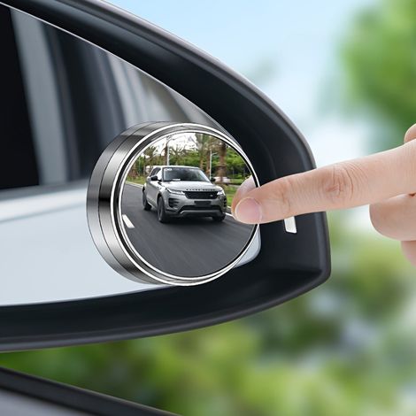 Miroirs angulaires pour voitures ronds argentés HD convexes, miroirs de rétroviseurs latéraux sans cadre à angle large réglable, compatibles universels pour voitures, camions, SUV, vans, lot de 2 (1 p (1/5)