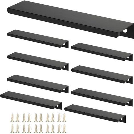 Set mit 10 unsichtbaren, schwarzen Aluminium-Möbelgriffen, 160 mm Lochabstand, 200 mm Länge, für Schubladen und Schränke – 10 Stück (1/5)