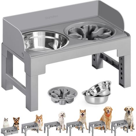 Filiyano – support réglable Gris tourterelle – Gamelle surélevée pour chien avec support réglable Gris tourterelle 24 x 42,5 x 28,5-36,5 cm (1/5)