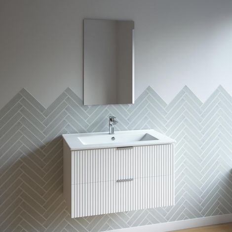 Mueble de baño con lavabo 80 cm blanco MDF ondulado