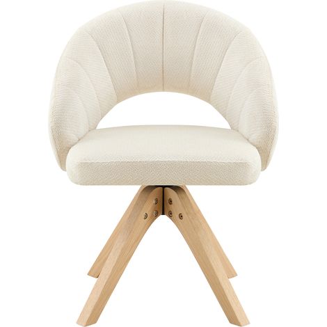 Set de 2 sillas de comedor giratorias estilo retro, tejido blanco texturizado y patas de madera (1/5)