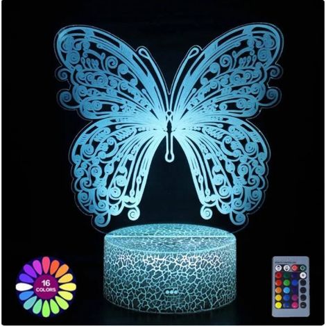 1 Veilleuse LED 3D Papillon, 16 couleurs, télécommande, base acrylique ABS, décoration chambre (1/4)
