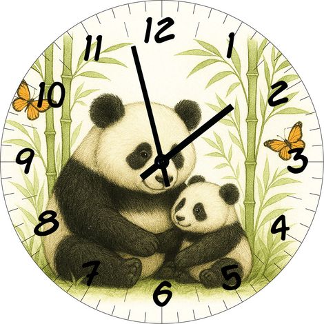 Horloge murale en verre panda et bébé panda 29 cm (1/2)