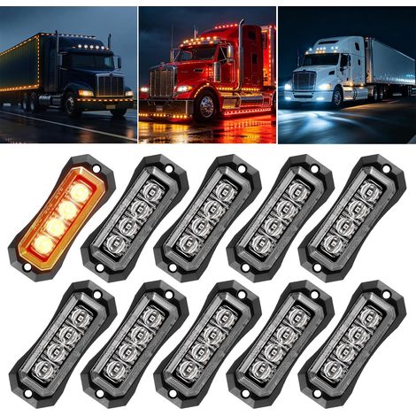 10× Feux de Gabarit à LED 12V-24V, 4 LED Feux Orange Jaune (1/5)