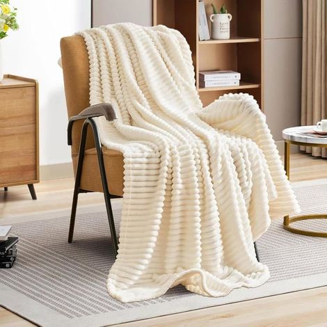 Couverture en laine douce et chaude 127 x 156 cm Blanc chaud Idéale pour canapé, salon et hiver Sherpa (1/5)