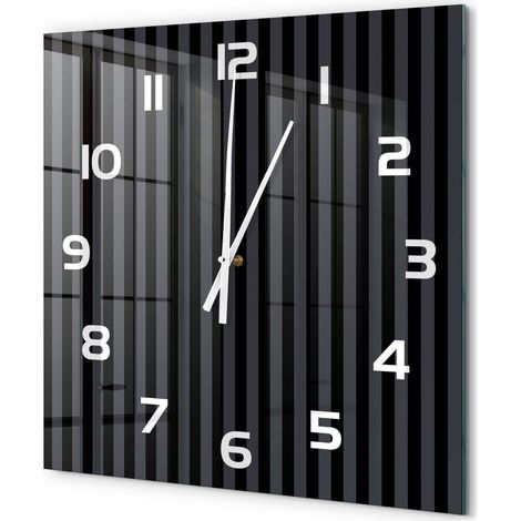 Grande Horloge Murale Carrée Style Contemporain Verre Silencieuse Salon Cuisine Rayures noires et grises 60x60 cm (1/5)