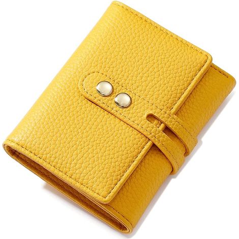 Portefeuille pour femme en cuir souple avec fermeture à glissière et fente pour cartes multiples (S，Jaune)