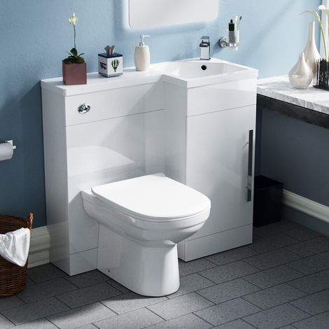 Raven RH 900mm Vanity Basin Unit, WC Unit & Elso Back to Wall Toilet White (1/5)