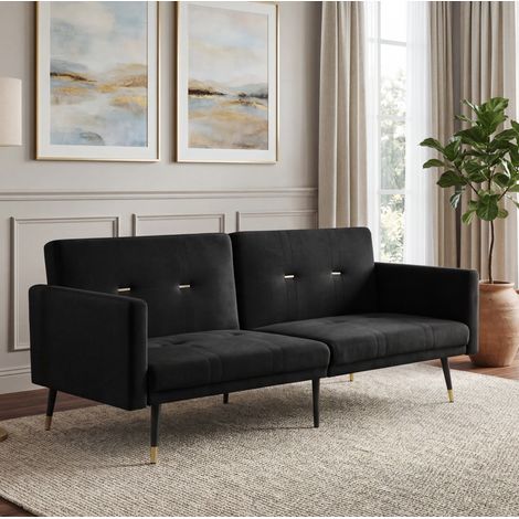 Divano letto 2 posti 164 x 89 x 70 cm in velluto nero con schienali regolabili DESVIAE (1/5)