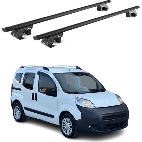 OMAC Barres de toit aluminium certifiées TÜV pour Peugeot Bipper 2008-2017 – Pour rails de toit standards – Rainure en T – Charge max 90 kg – 2 antivols Noir (1/4)