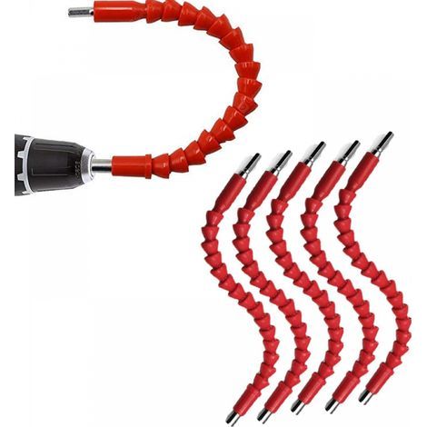 5-Piece Electric Drill Connecting Rod - Universal Flexible Rod - Extension Rod for Flexible Shaft Drill - 295 mm - Red (1/4)