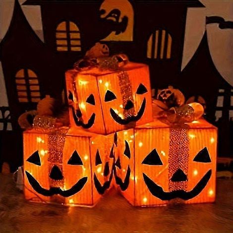 Coffret cadeau de 3 citrouilles lumineuses d'Halloween - Fonctionne sur piles, décoration intérieure/extérieure pour les fêtes et la décoration de la maison et du jardin (1/5)