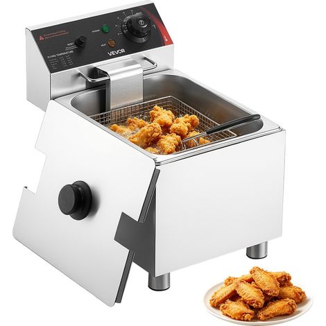 Friteuse Électrique Professionnelle, Friteuse à Huile 2500 W Capacité 7,5 L, pour Cuisine Restaurant, en Inox, avec Cuve Amovible, Panier, Couvercle, Thermostat et Protection anti-surchauffe (1/5)