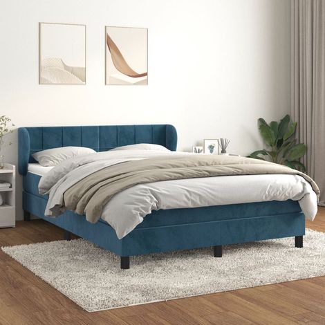 Lit à sommier tapissier et matelas, Lit double, Lit adulte Bleu foncé 140x200cm Velours GSW86704 (1/5)