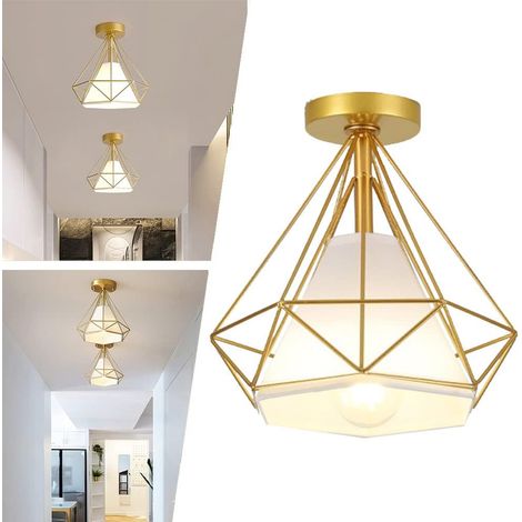 MINKUROW Plafoniera Industriale Vintage Gabbia di Metallo Lampade a Sospensione Lampadari Paralume Design a Diamante Lampada, Plafoniera a Sospensione Industriale, Lampadario Camera da Letto, per Ingr (1/5)