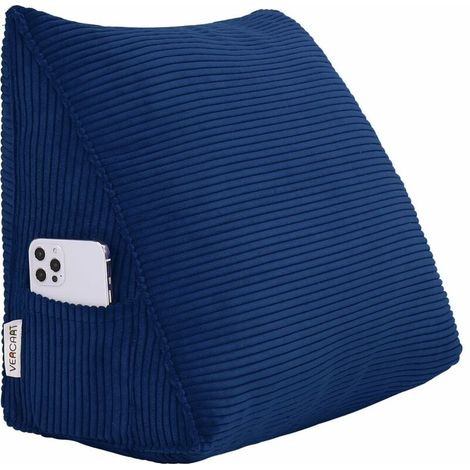 VERCART Coussin de Lecture Compensé pour les Enfants, Triangulaire Coussin à Coins, Traversin Tête de lit Support Arrière, Oreiller Cervical Dossier de Soutien, Velours Côtelé, Bleu Marine 45cm