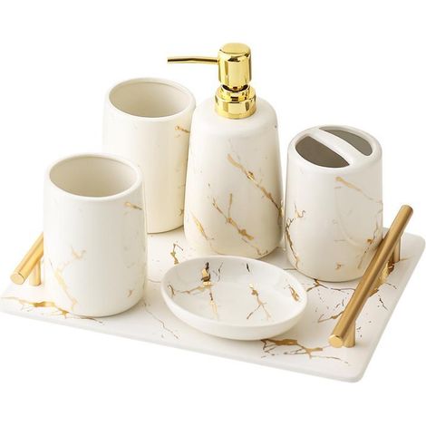 Set de salle de bain en 5 parties - blanc